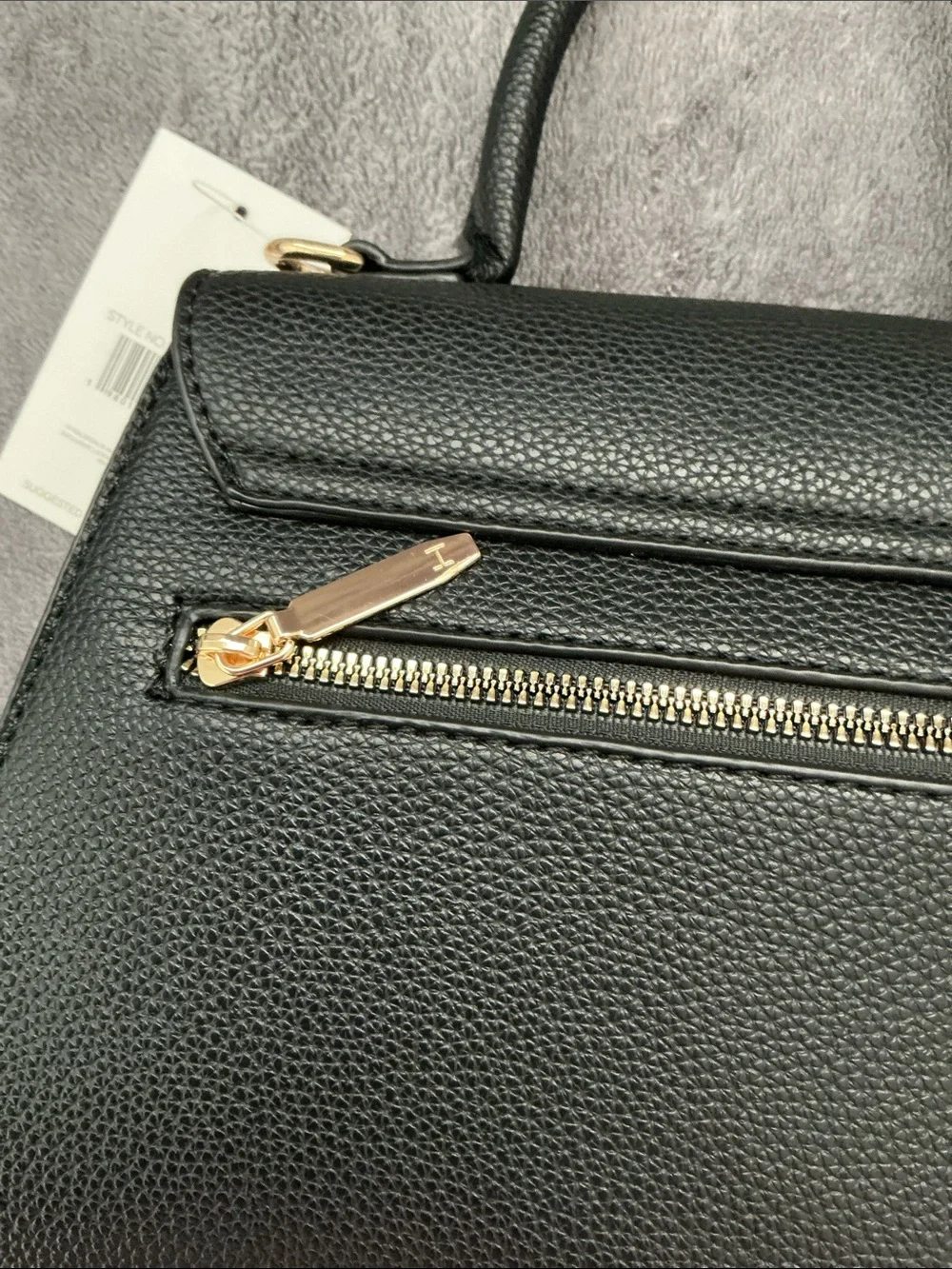 NWT Halston Heritage Black Vegan Leather Top-Handle Satchel with Gold H Clasp